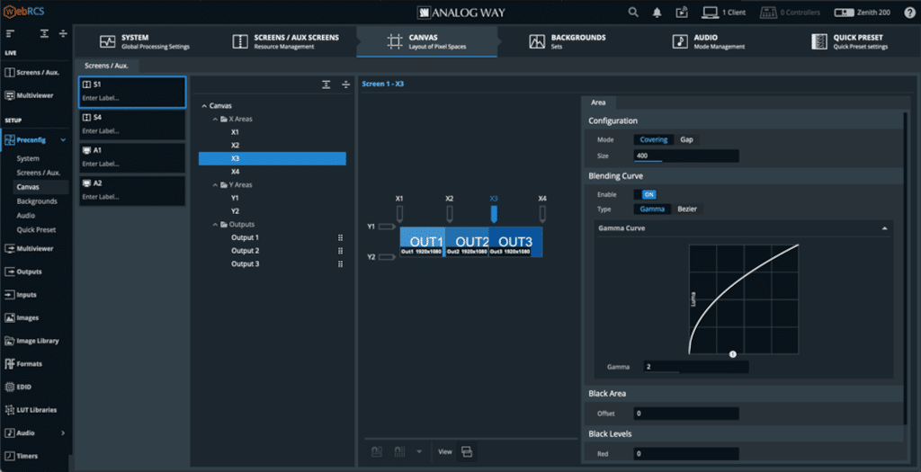 Blending- und Overlap-Einstellung bei Multiscreen-Anwendung