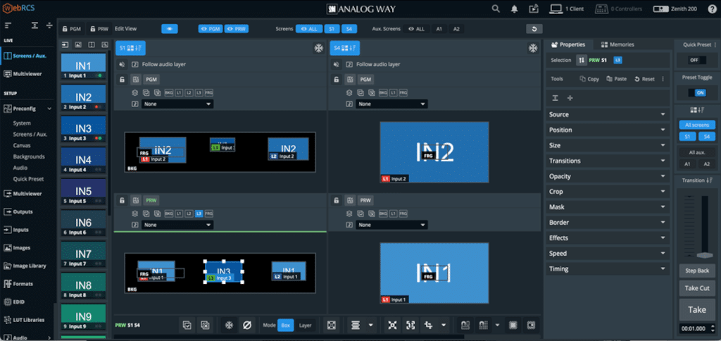 Programmieroberfläche wie schon von anderen Analog-Way-Produkten gewohnt