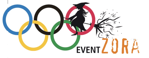 Event Zora fliegt durch das Logo der Olympischen Ringe